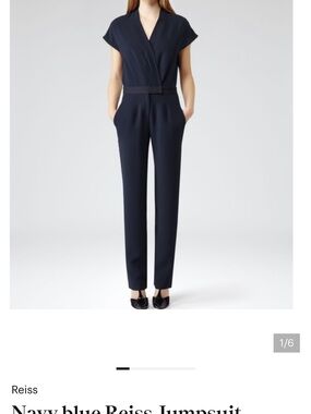 Reiss Navy Tailored V-Neck Jumpsuit